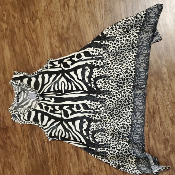 MECHANT sz M cool graphic print ruffled edge swing tank top ART TO WEAR NWT - Picture 1 of 6